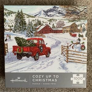 Hallmark Cozy Up to Christmas Snow Red Truck 1000-Piece Puzzle 24x30" COMPLETE
